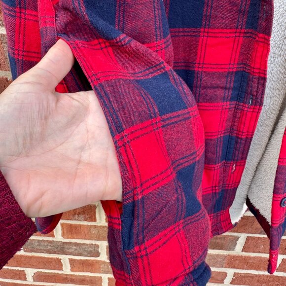 Boston Traders Hooded Flannel Shacket XL Buffalo Plaid Sherpa Lined Pockets - Picture 4 of 11